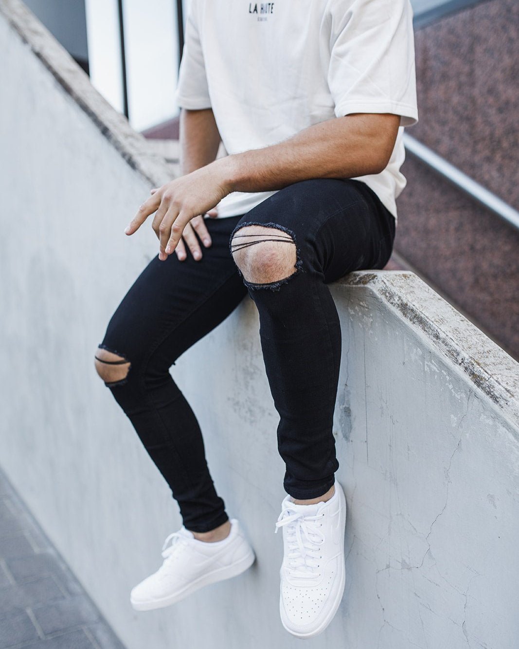 Black Destroyed Knee Skinny Fit Jeans