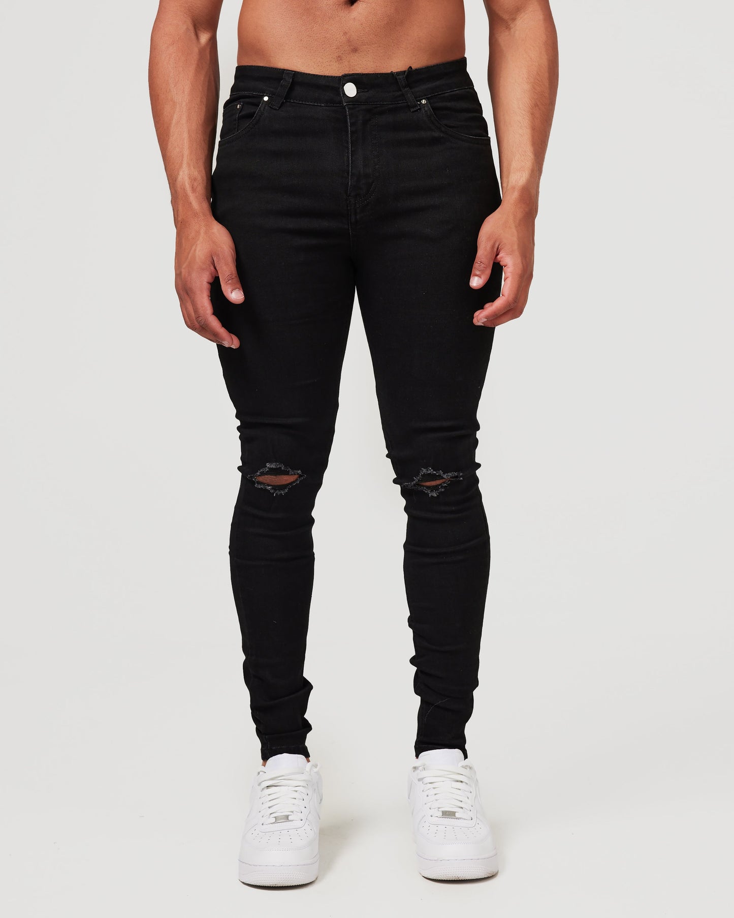 Black Destroyed Knee Skinny Fit Jeans