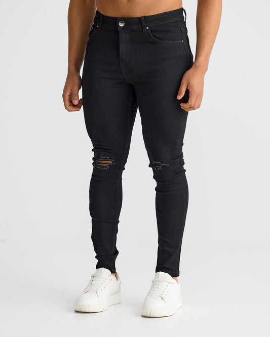 Black Destroyed Knee Skinny Fit Jeans